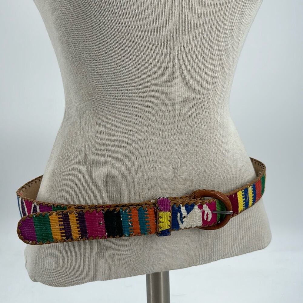 Vintage Multicolor Woven Belt with Wooden Ring Buckle